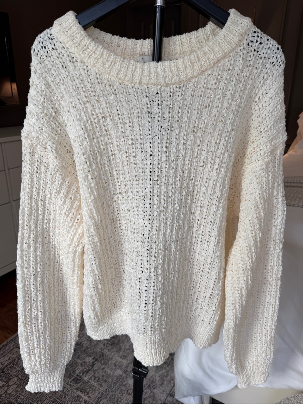 A New Day Cream Open Knit Crewneck Sweater Size L NWT